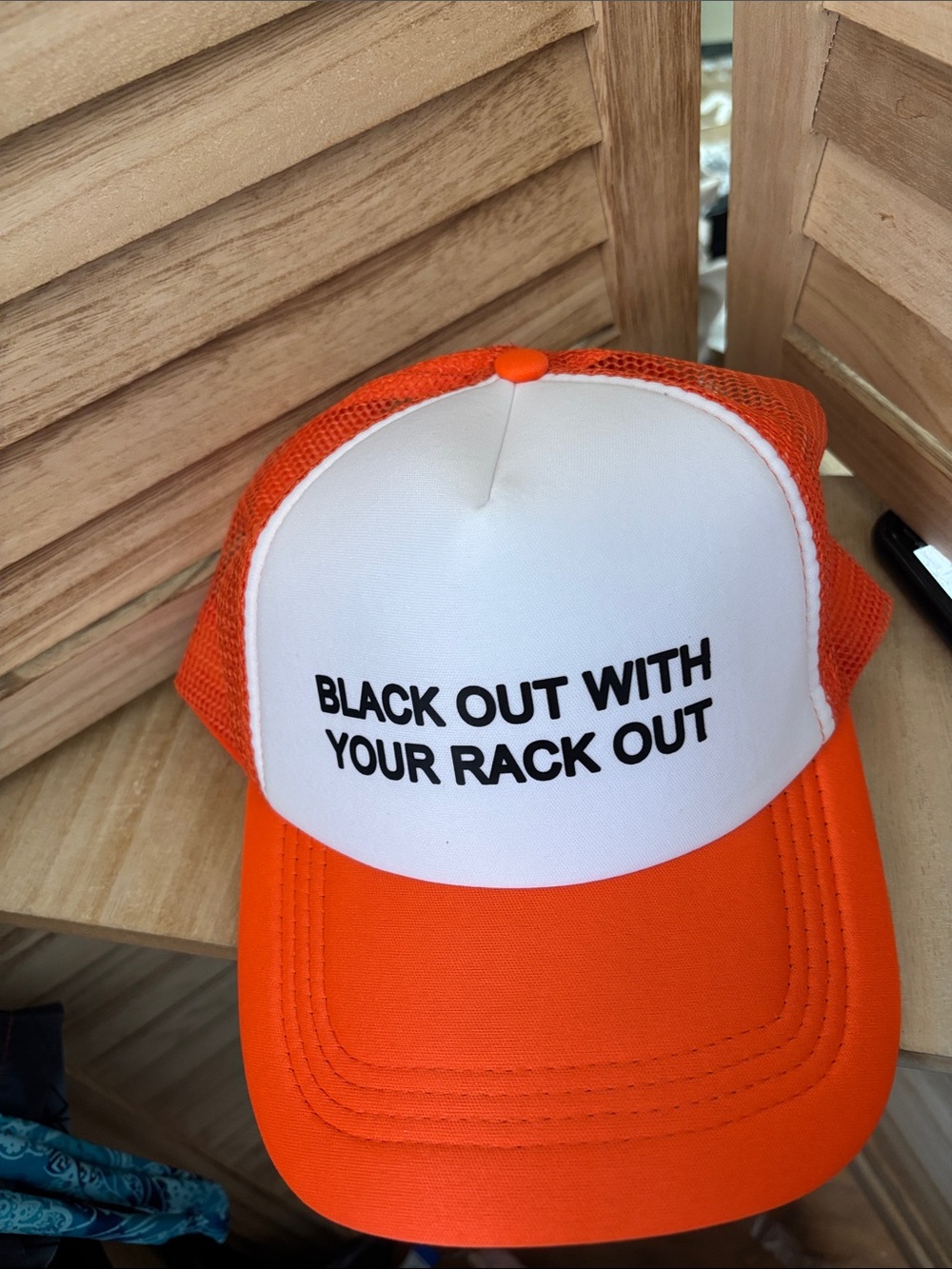 Orange and White Trucker Hat with Bold Text